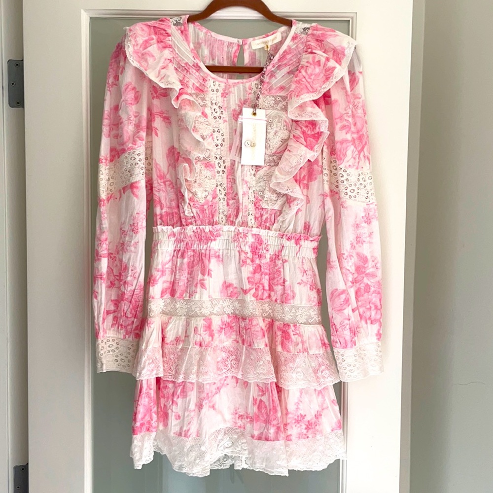 LoveshackFancy Santorini Dress size XS in Pink Cotton Cream.  Never worn.